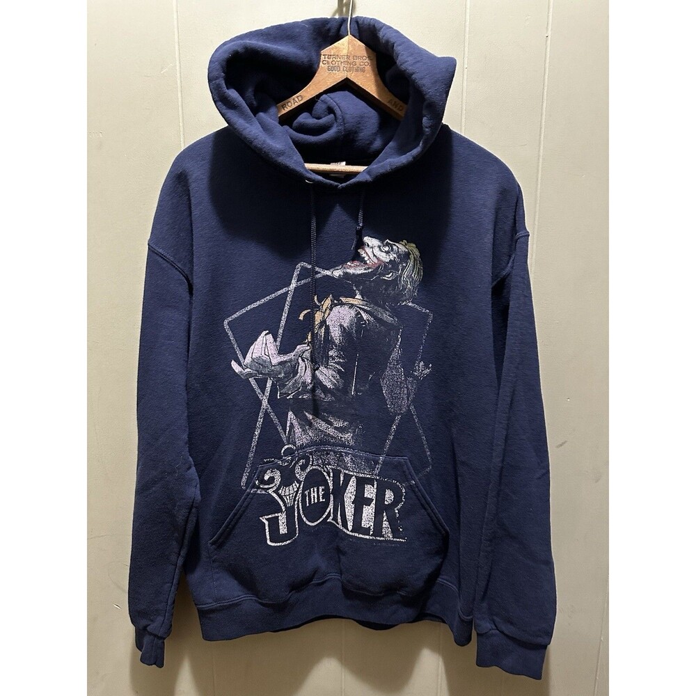 Men’s The Joker Hoodie Big Graphic Print Jerzee’s NuBlend Sz Medium Blue
